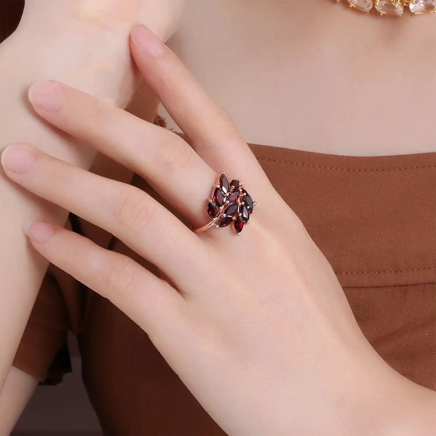 Natural Red Garnet Sterling Silver Ring